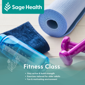 yoga mat, weights and a water bottle for fitness class