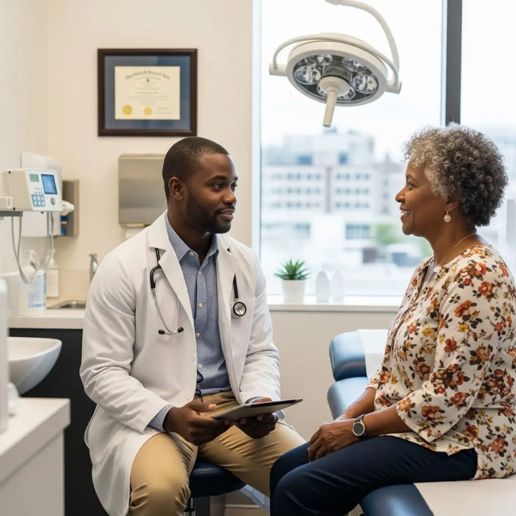 primary care doctor consulting an older adult