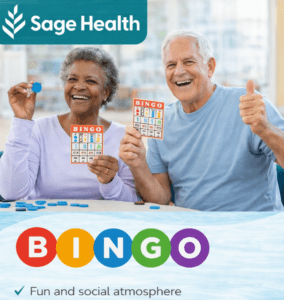 two older adults playing bingo
