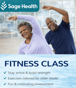 two older adults doing stretching on a fitness class