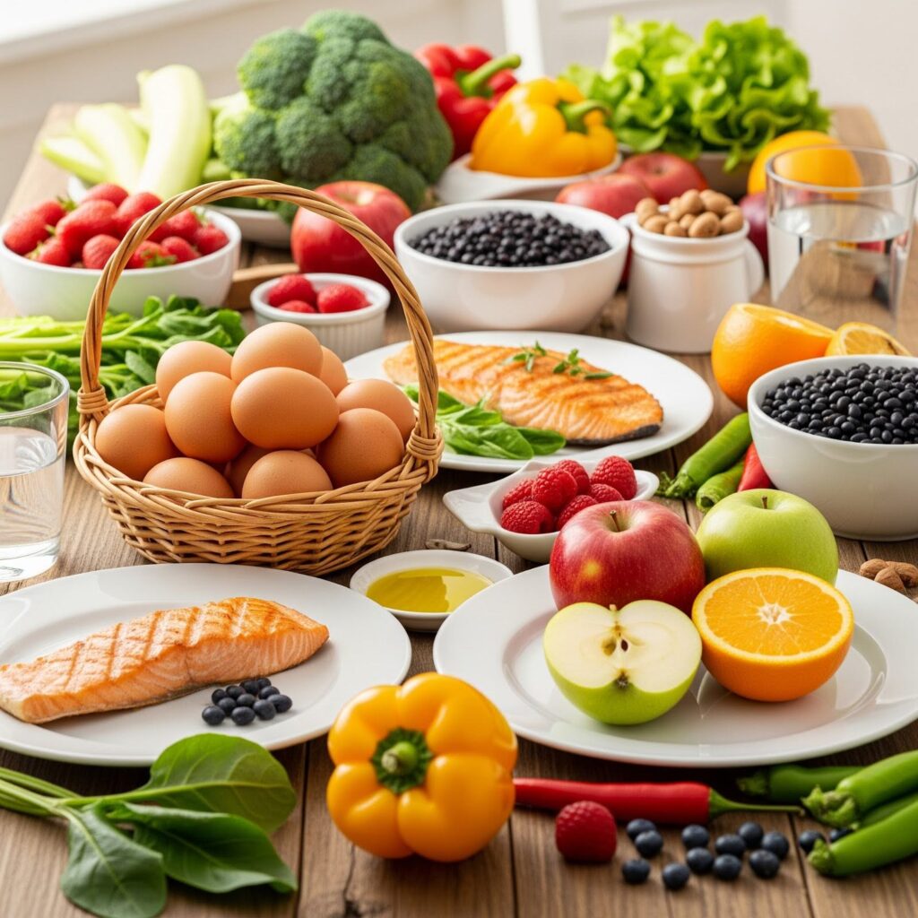 many healthy foods on top of a tbale